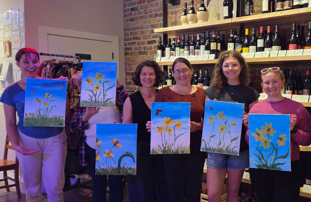 Cork-and-Craft-Asheville-paint-and-sip-party-painting-flowers