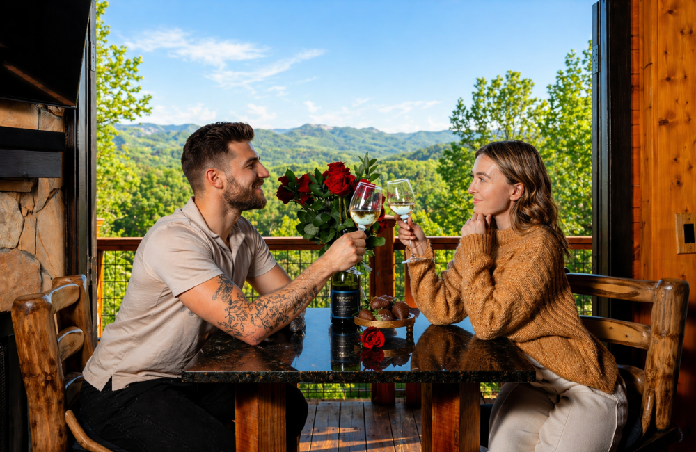 Meraki Escape in Brevard NC couple drinking wine