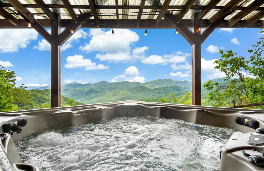 romantic hot tub with view Greybeard Vacation Rentals