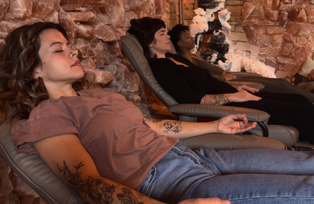 relaxing in the community room Asheville Salt Cave and Spa 
