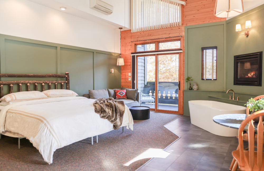 Full bedroom scene at Outland Great Smoky Mountains Chalet & Suites