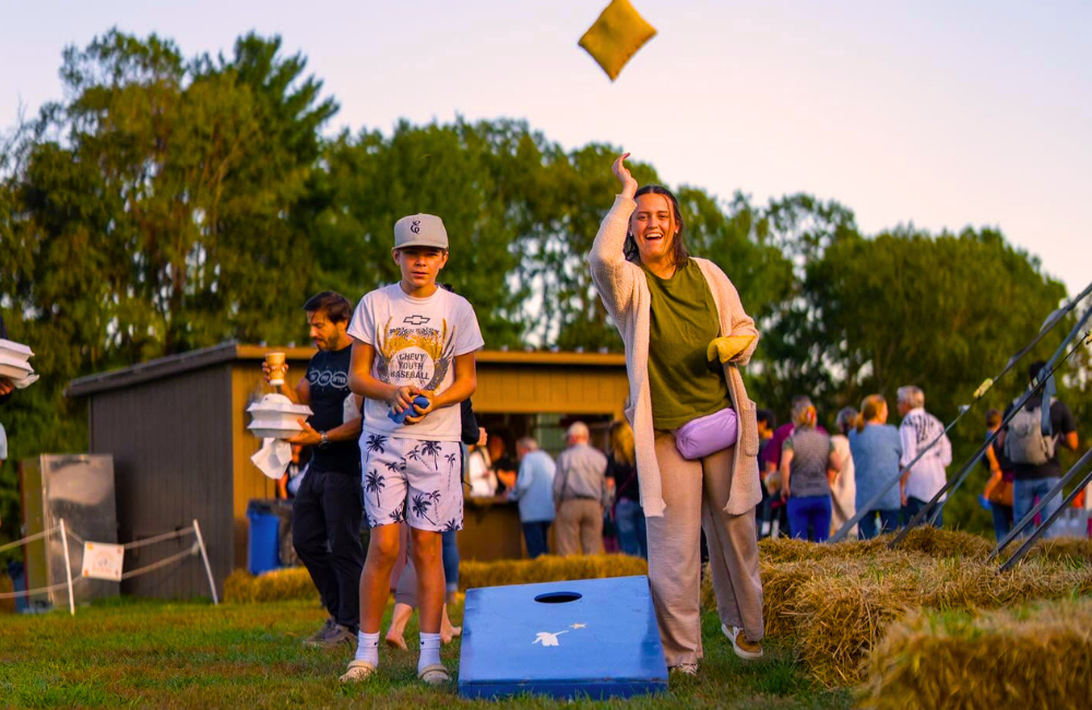 bean bag toss at Eliada Corn Maze Asheville
