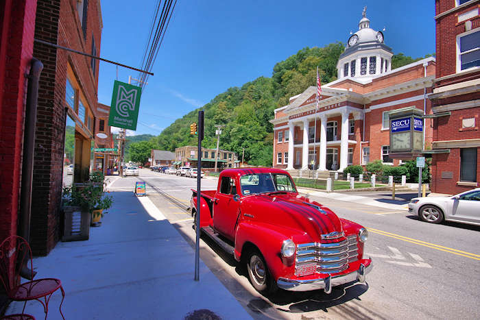 Antique car parked in downtown Marshall NC