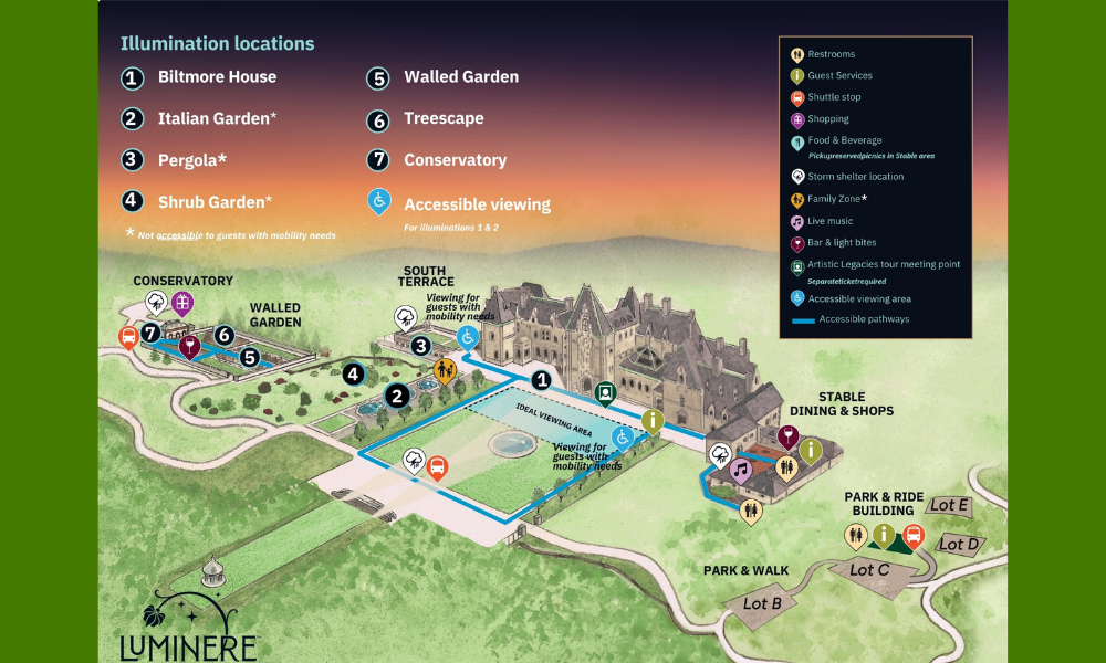 Map of Biltmore Luminere locations on the estate