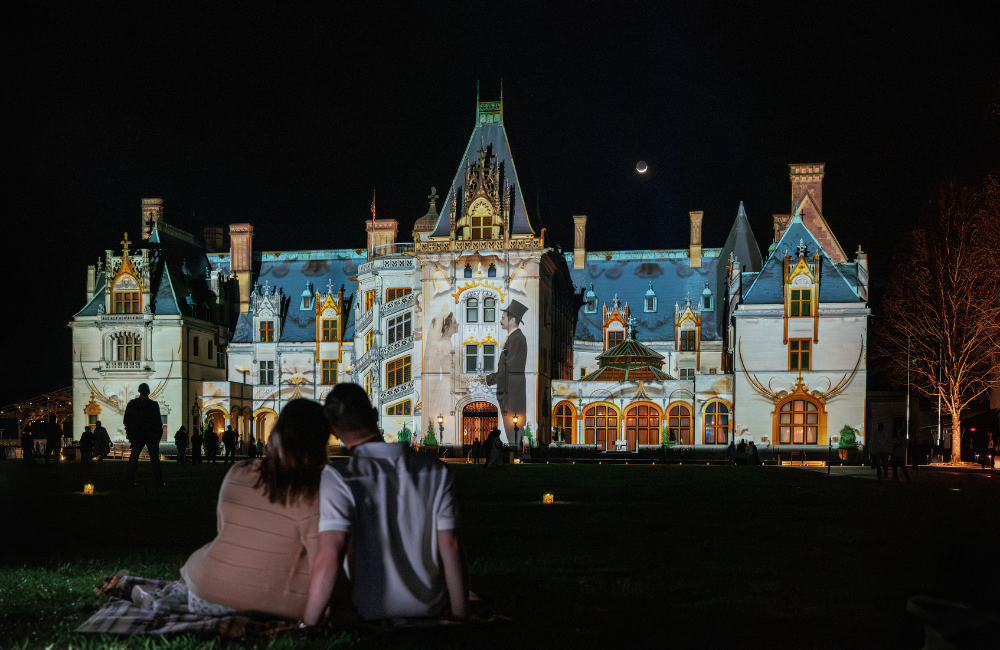 Couple watching the night light show, Luminere