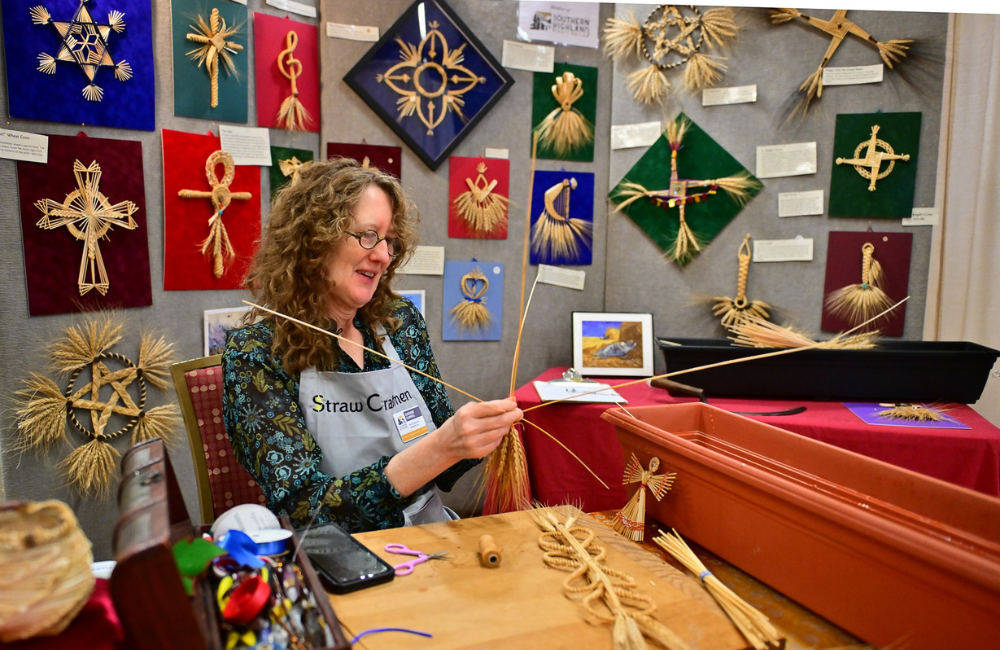 Katherine Caldwell weaves at the Craft Fair of the Southern Highlands