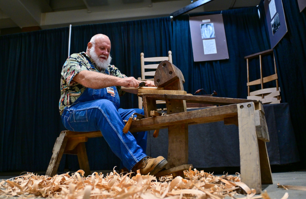 Lyle Wheeler woodworking demo at Craft Fair of the Southern Highlands