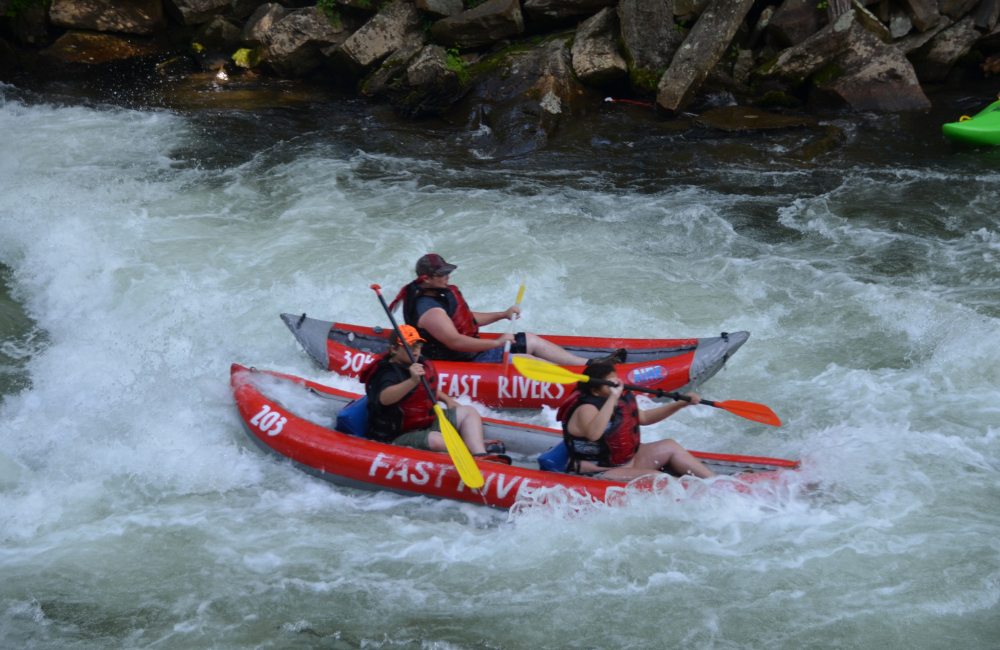 Two-person inflatable kayaks called duckies on the Nantahala River