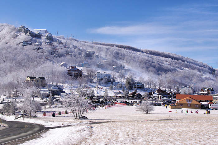 Beech Mountain in the wintertime, covered in snow.