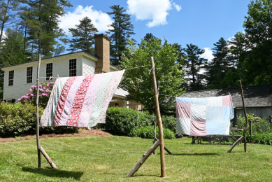 Airing of the Quilts outdoors in the breeze in Cashiers