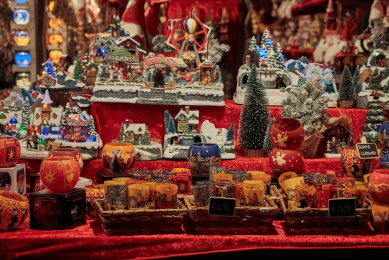 Christmas treats and goods arranged on a table
